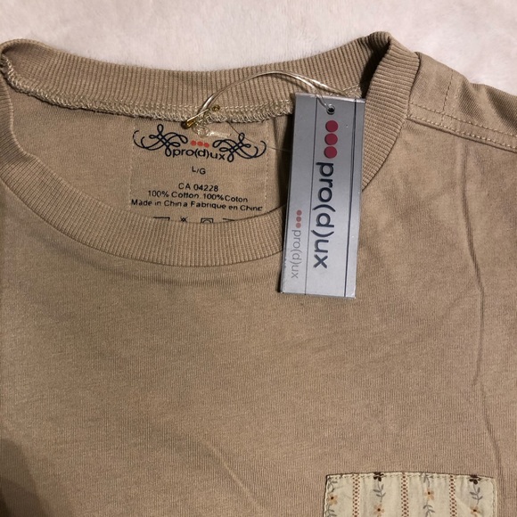 Incredible Produx Designer's Top beige crew neck long sleeves light sand patches - Picture 4 of 7